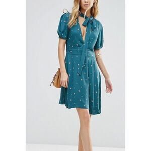 Free People Teal Reversible Boho Mini Dress Babydoll Swing NWT Small